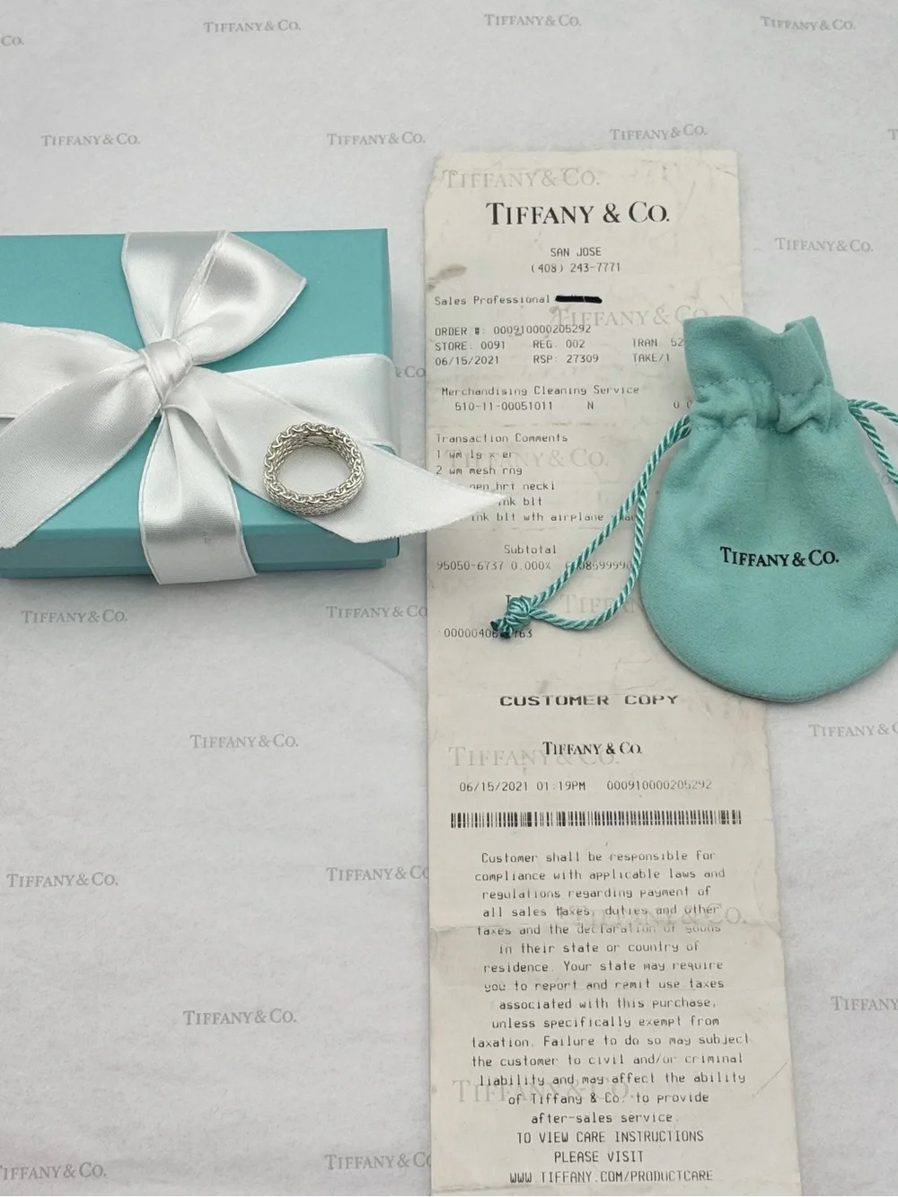 Tiffany & Co. Somerset Mesh Ring Band Sterling Silver 925 Size 5 Gift Box Pouch - Picture 7 of 8